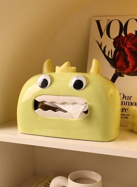 创意高看小怪物陶瓷纸巾盒卡通可爱家用纸巾盒有趣的生日礼物
