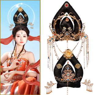 敦煌舞蹈演出假发头饰复古风发饰神女光圈发冠古装造型写真配饰女
