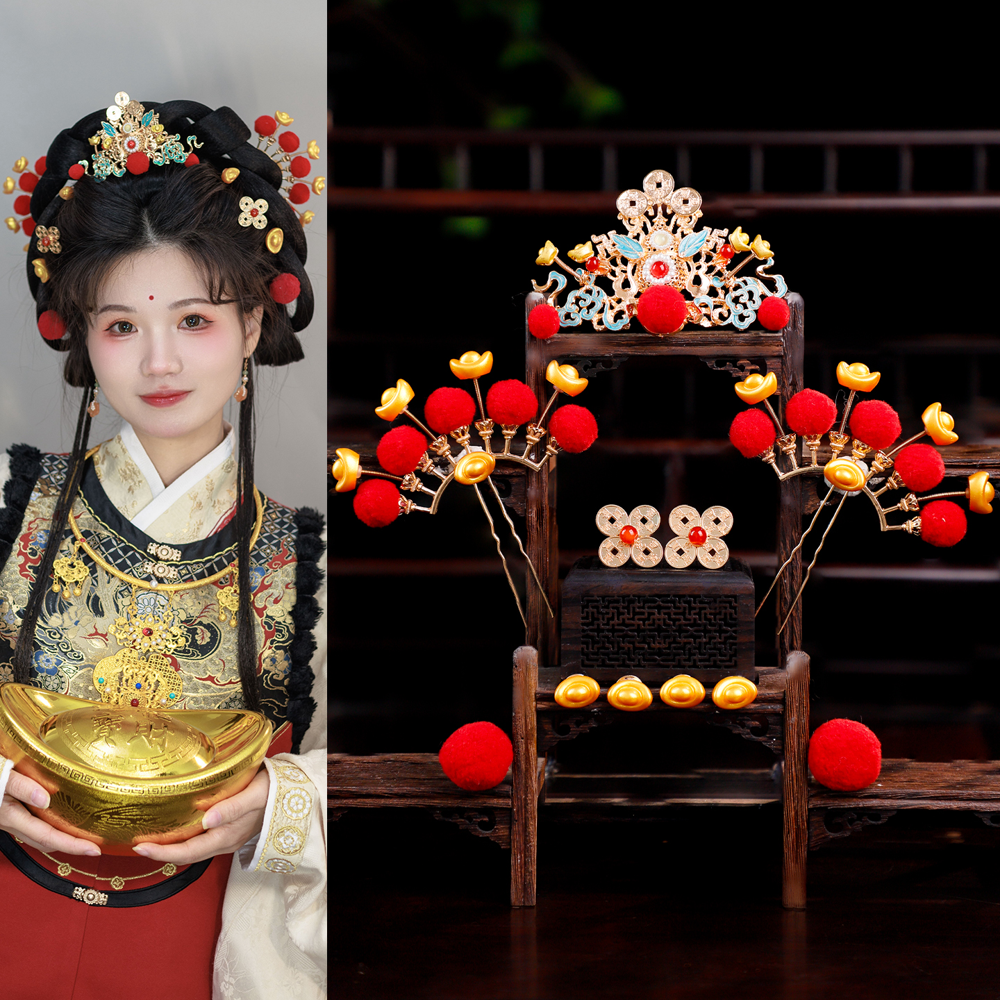 古风宫廷COS财神发饰新年发冠