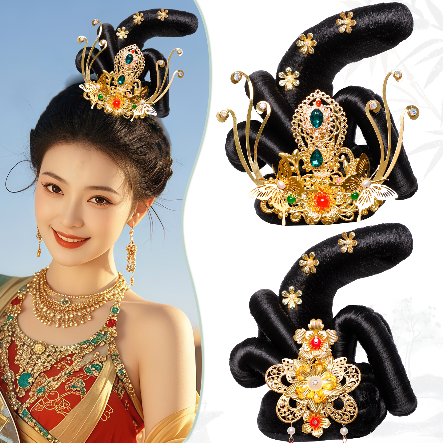 敦煌唐风古典舞蹈发髻发饰组合