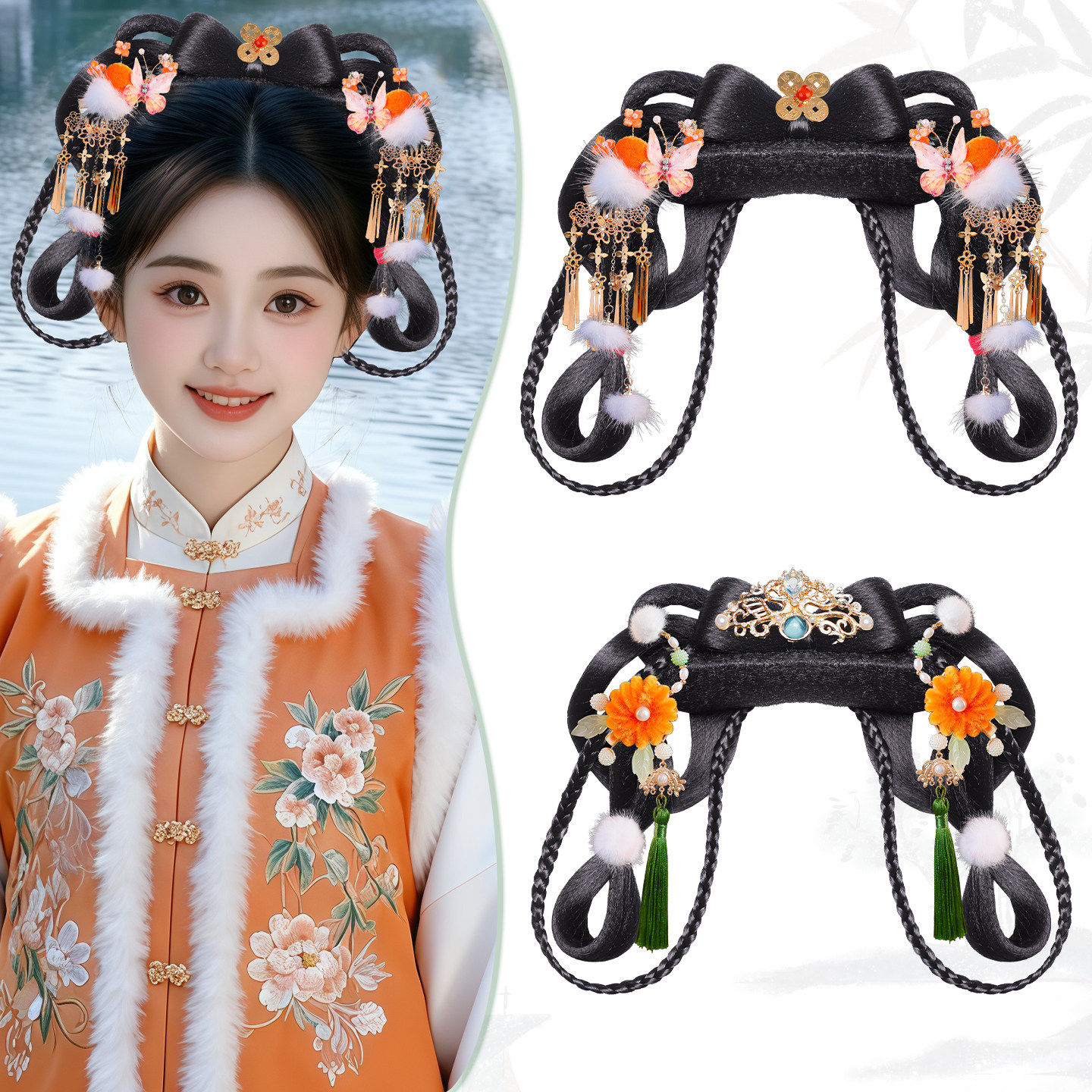 古风汉服头饰一体式发髻盘发古装写真百搭毛球流苏发饰假发组合装,美发护发/假发,演出假发,淘宝优惠券,粉丝福利购,淘宝优惠卷