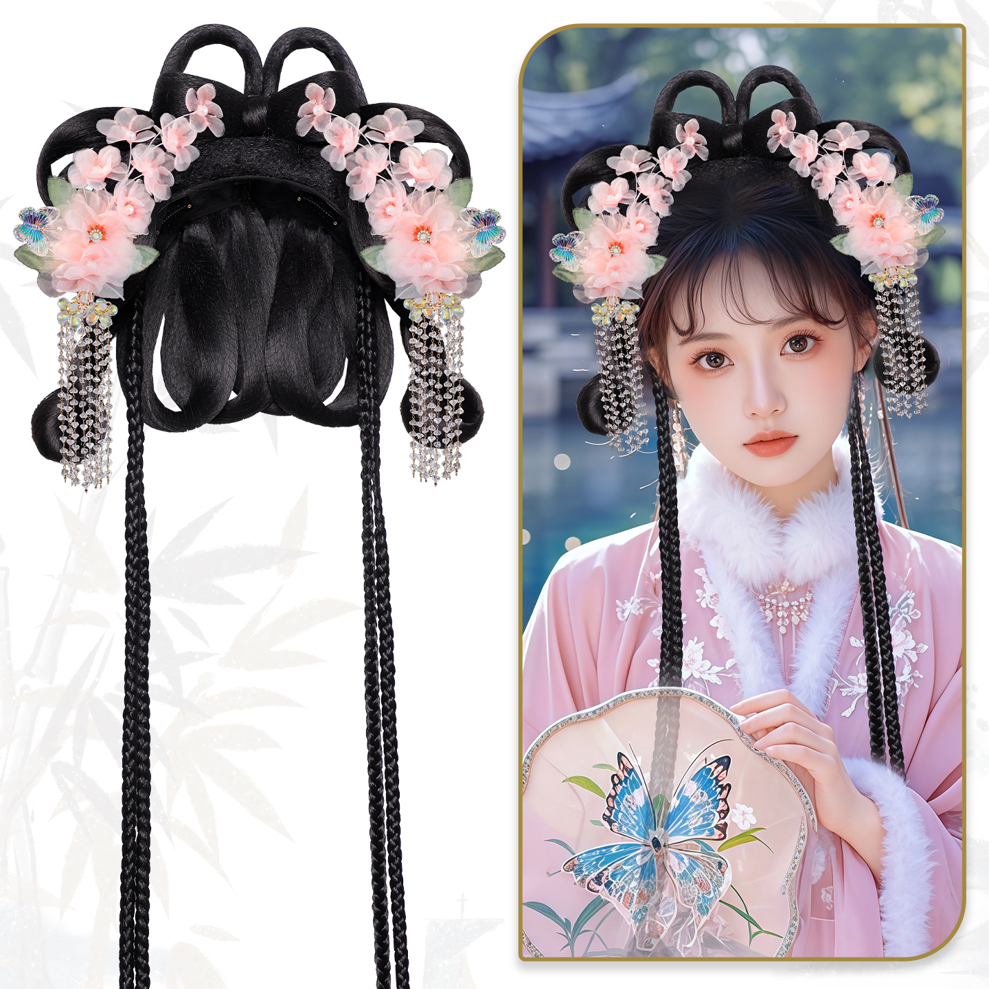 古风汉服假发包少女一体式套装