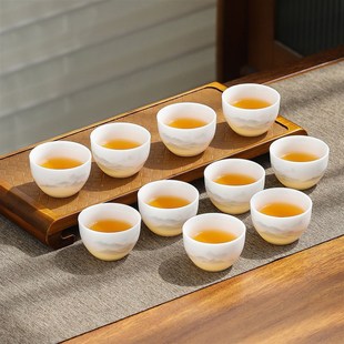 6只白瓷品茗杯陶瓷功夫茶具喝茶小茶碗家用 冰种玉瓷茶杯套装