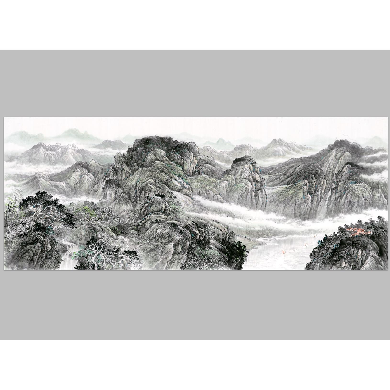 玄关江山多娇风水宝地招财靠山国画山水装饰画芯高清宣纸微喷打印