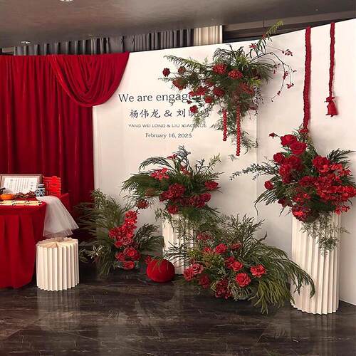 韩系订婚宴装饰布置kt板摆台全套白色婚礼迎宾区背景墙结婚摆件女