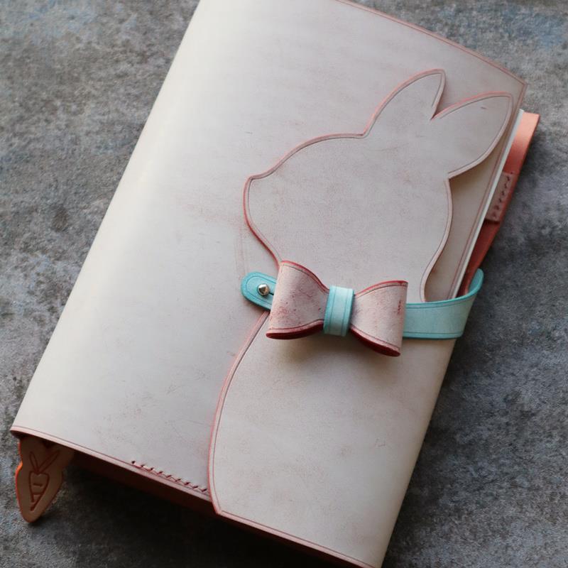 懂皮原创A567手工定制可爱兔子tn少女奇葩活页手账M5真皮笔记本