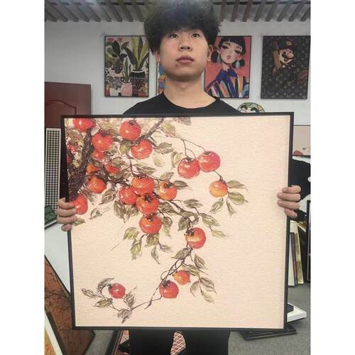 新中式柿柿如意挂画F046餐厅玄关装饰挂画6060