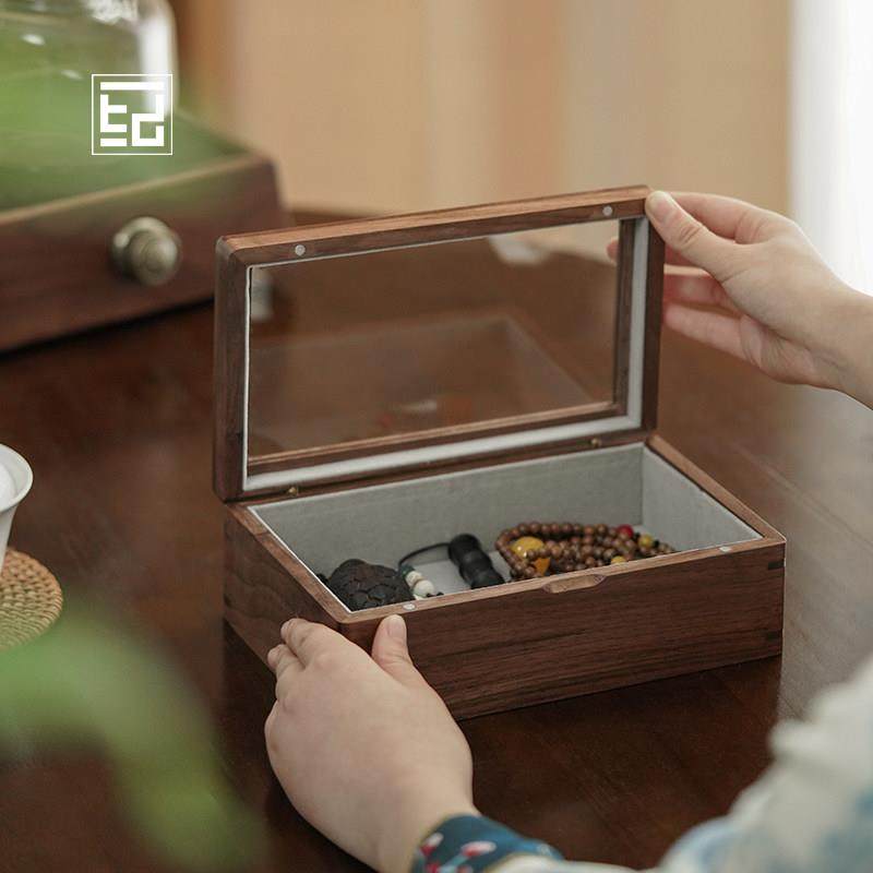 黑胡桃木首饰盒高档文玩核桃沉香手串竹雕手把件收纳盒实木礼品盒,收纳整理,首饰盒,淘宝优惠券,粉丝福利购,淘宝优惠卷