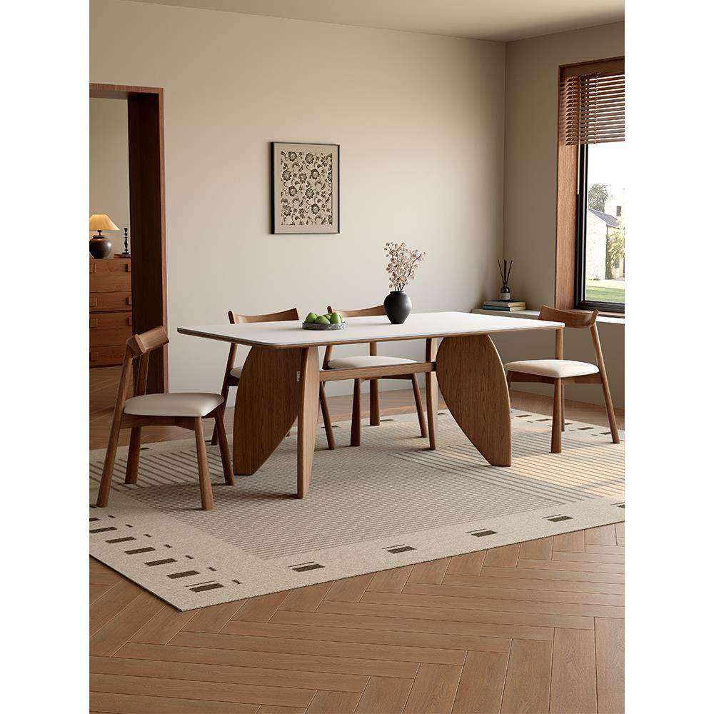 中古风岩板餐桌椅组合家用小户型2025新款现代简约长方形实木饭桌,住宅家具,岩板餐桌,淘宝优惠券,粉丝福利购,淘宝优惠卷