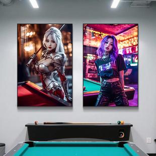 台球厅装修装饰画墙面背景墙挂画桌球室台球厅装饰画海报壁画定制