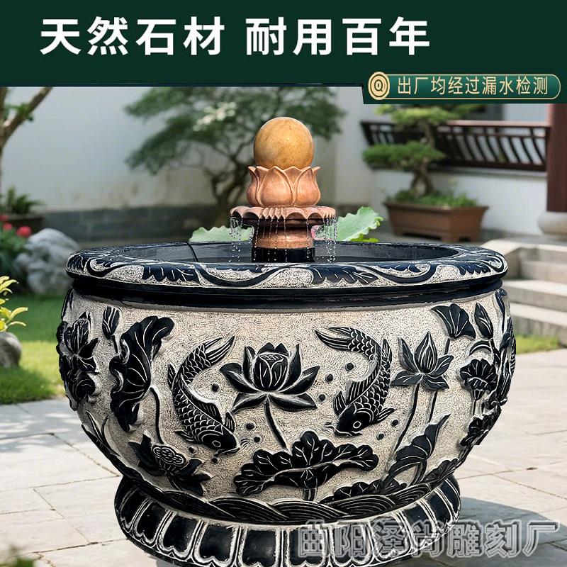 石雕鱼缸花盆庭院青石门海天然石头水缸流水摆件大缸养鱼池石头缸图片