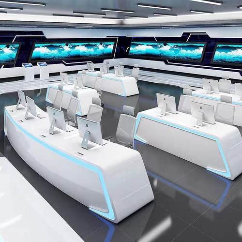 监控室监控台安防调度台现代弧形指挥中心控制台烤漆办公桌操作台