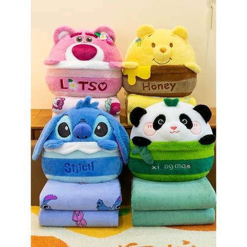 日系动漫卡通靠垫熊猫抱枕毯子沙发客厅办公室睡觉被子车载空调被