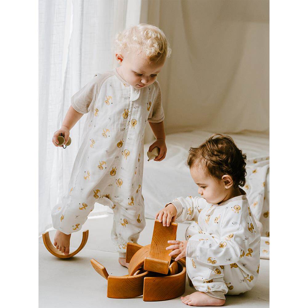 Nest Designs婴儿睡袋春款儿童纱布短袖拼接宝宝分腿睡袋春夏