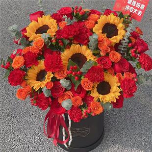 向日葵香槟抱抱桶花束鲜花速递同城送女友北京上海杭州重庆店配送