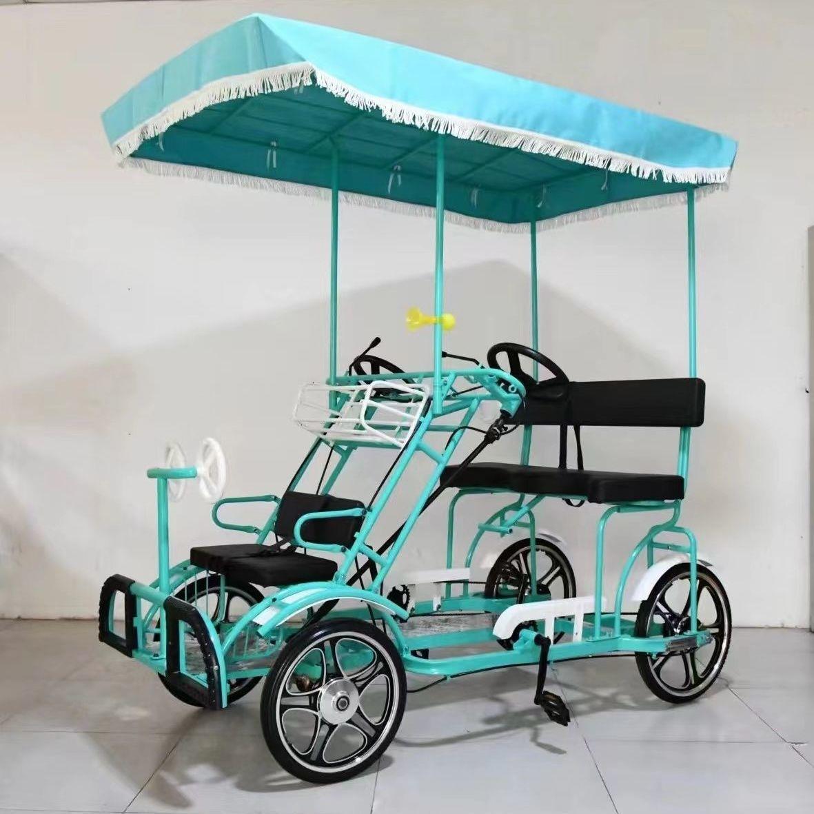 四轮双人自行车两人骑亲子三人五人观光车绿道广场公园等景区所用