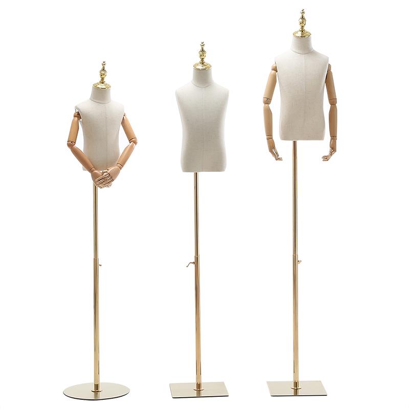 童装店模特道具展示架儿童半身橱窗男女全身小孩金色铁底座假人台