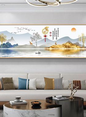 新中式客厅沙发背景墙装饰画麋鹿家和富贵现代简约壁画山水挂画