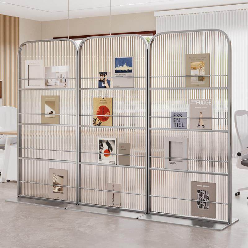 办公室书架隔断现代简约铁艺玻璃屏可移动装饰屏风隔断客厅遮挡