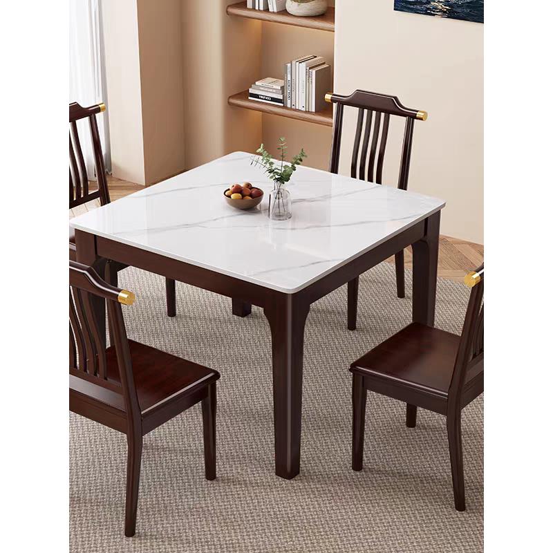 方形石板餐桌新中式简约全实木小方桌餐桌家庭小公寓方桌