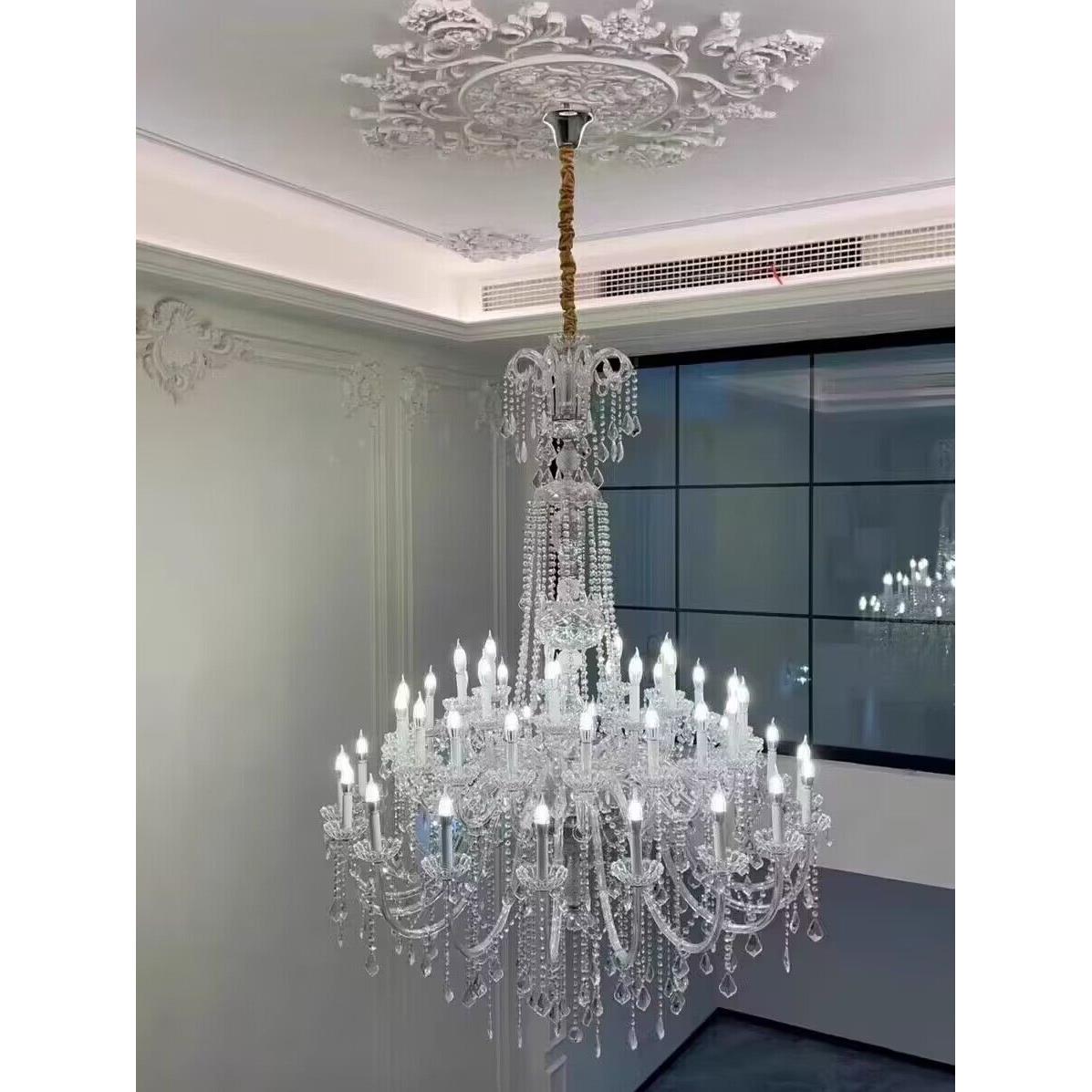 法式覆式建筑客厅水晶大吊灯空楼梯长吊灯欧式豪华别墅大厅婚礼灯