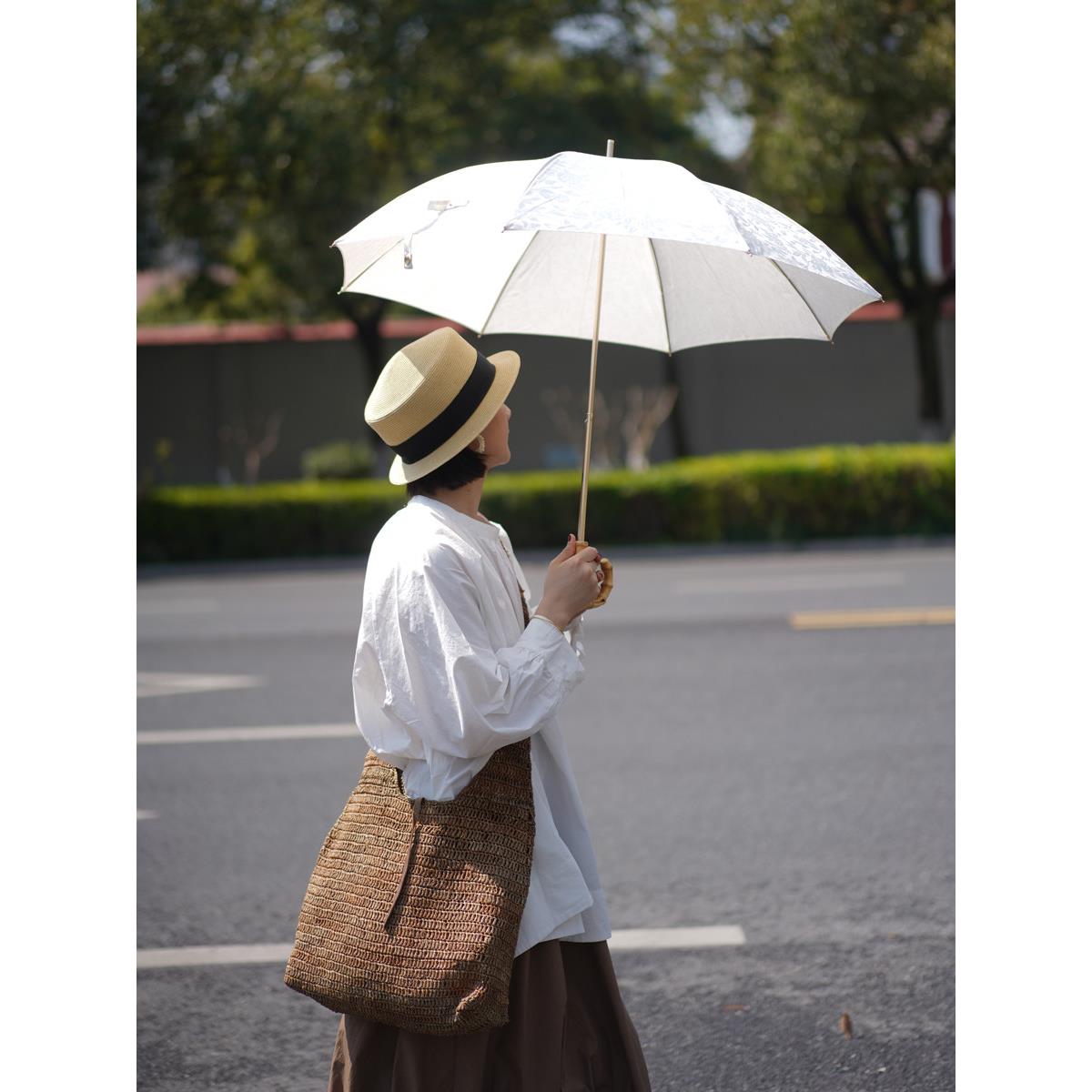 日系竹节优雅覆古vintage流苏文艺弯钩长柄晴雨两用女防晒遮阳伞