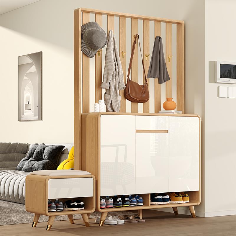 北欧进门鞋柜挂衣架一体靠墙家用门口入户门实木大容量玄关隔断柜