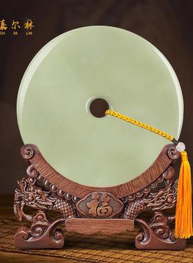 青玉平安扣天然玉石摆件客厅博古架玉璧装饰品和氏璧乔迁新居礼品