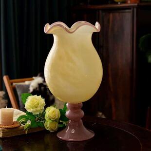 新品法式覆古高脚铃兰防风灯花瓶中古琉璃高级艺术玻璃花器花瓶插