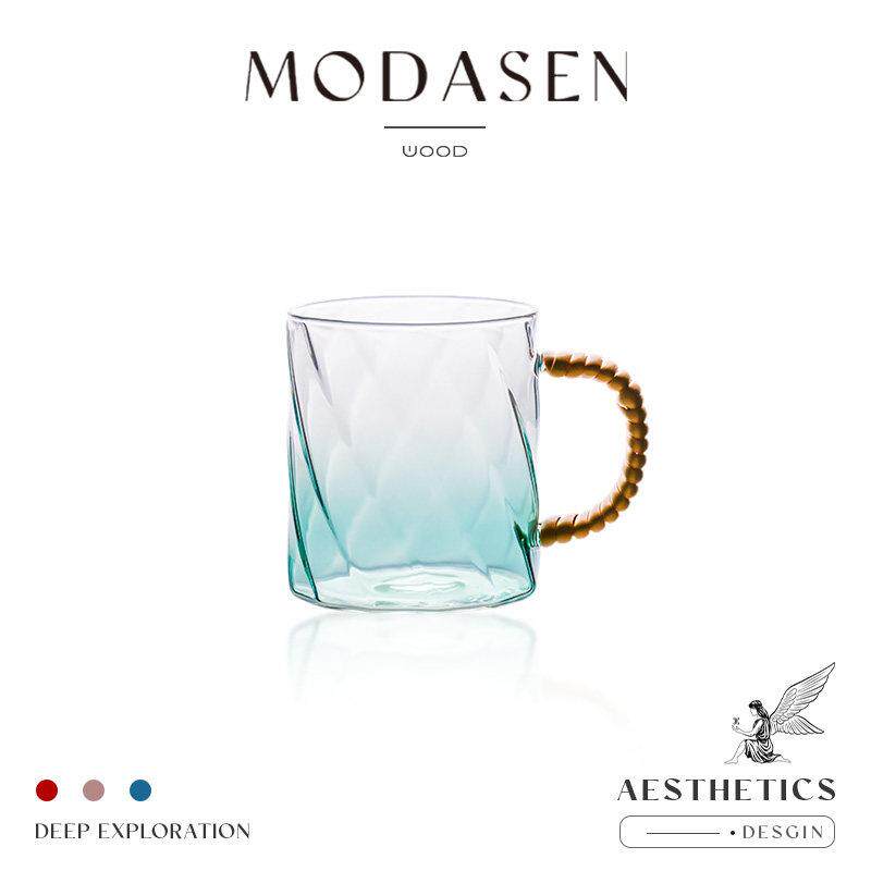MODASEN丨绕青 BNMD欧式渐层青玻璃杯客厅办公室喝水杯茶杯带把手