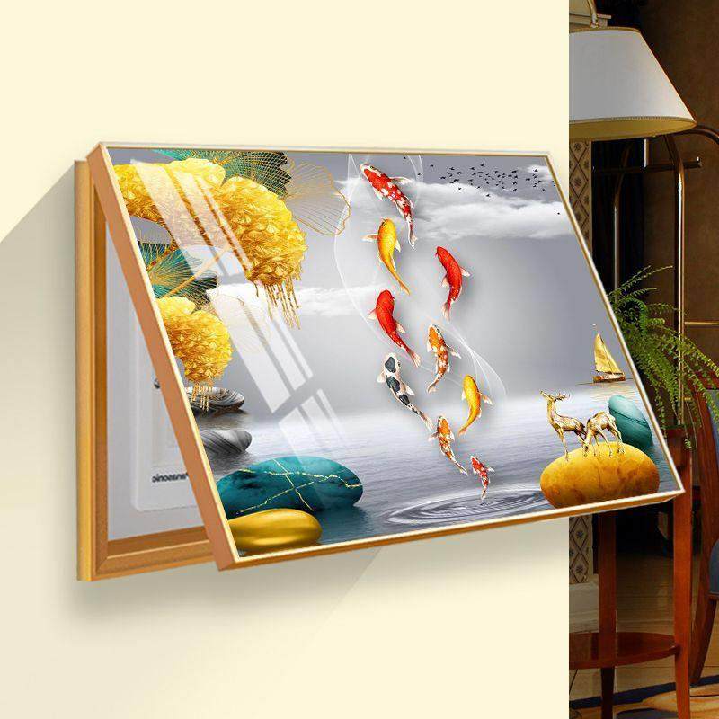 新中式电表箱装饰画九鱼免打孔客厅开关电表盒配电箱电闸挂画遮挡,家居饰品,现代装饰画,淘宝优惠券,粉丝福利购,淘宝优惠卷