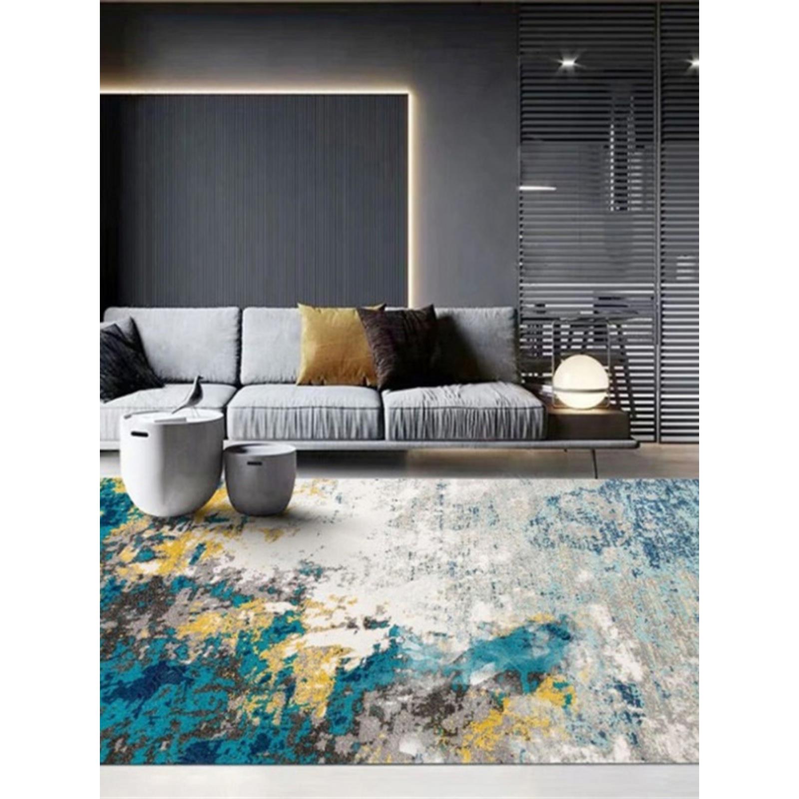 彷羊绒客厅地毯2023新无障碍豪华高端斯堪的纳维亚风格蓝色咖啡桌