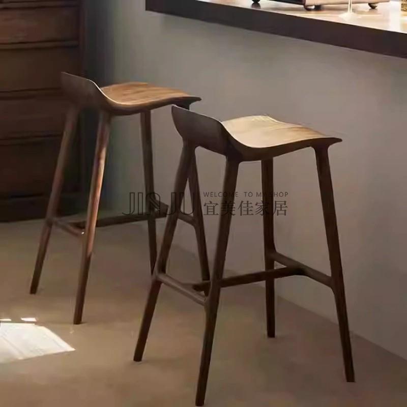 现货北美白蜡木胡桃色吧椅网红会所岛台凳家用高脚凳意式极简实木