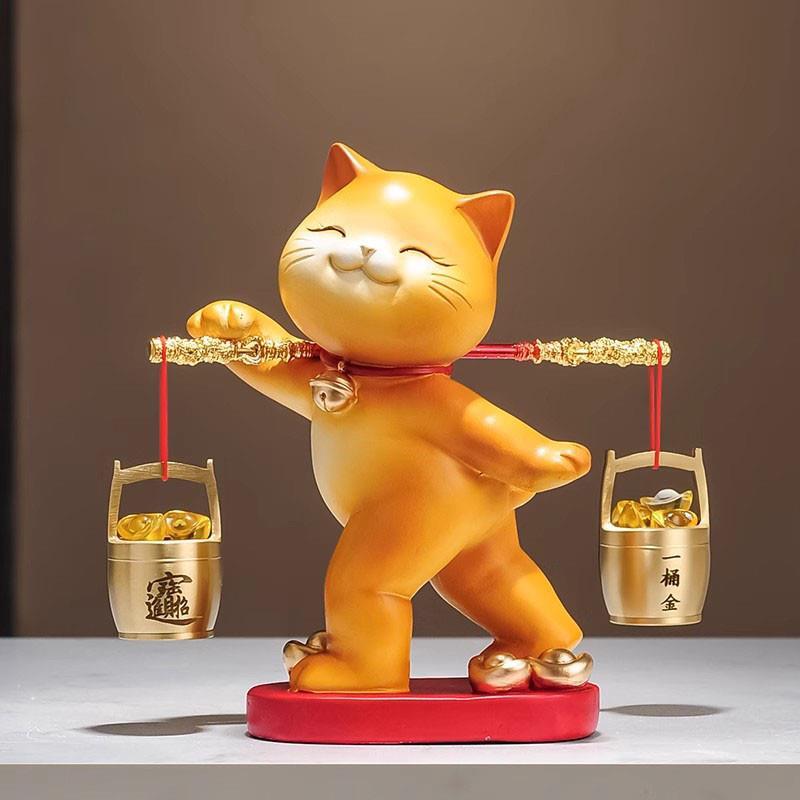 一桶金招财猫摆件乔迁开业礼物新中式客厅电视柜公司收银柜台装饰