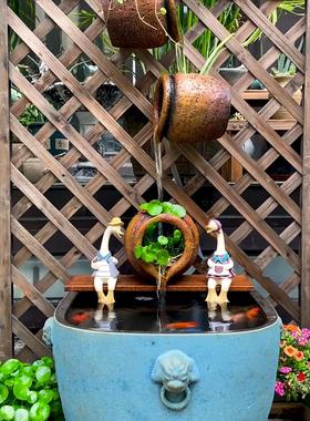 仿陶罐流水口水幕墙流水罐庭院鱼池水景田园几何玻璃钢喷泉摆件