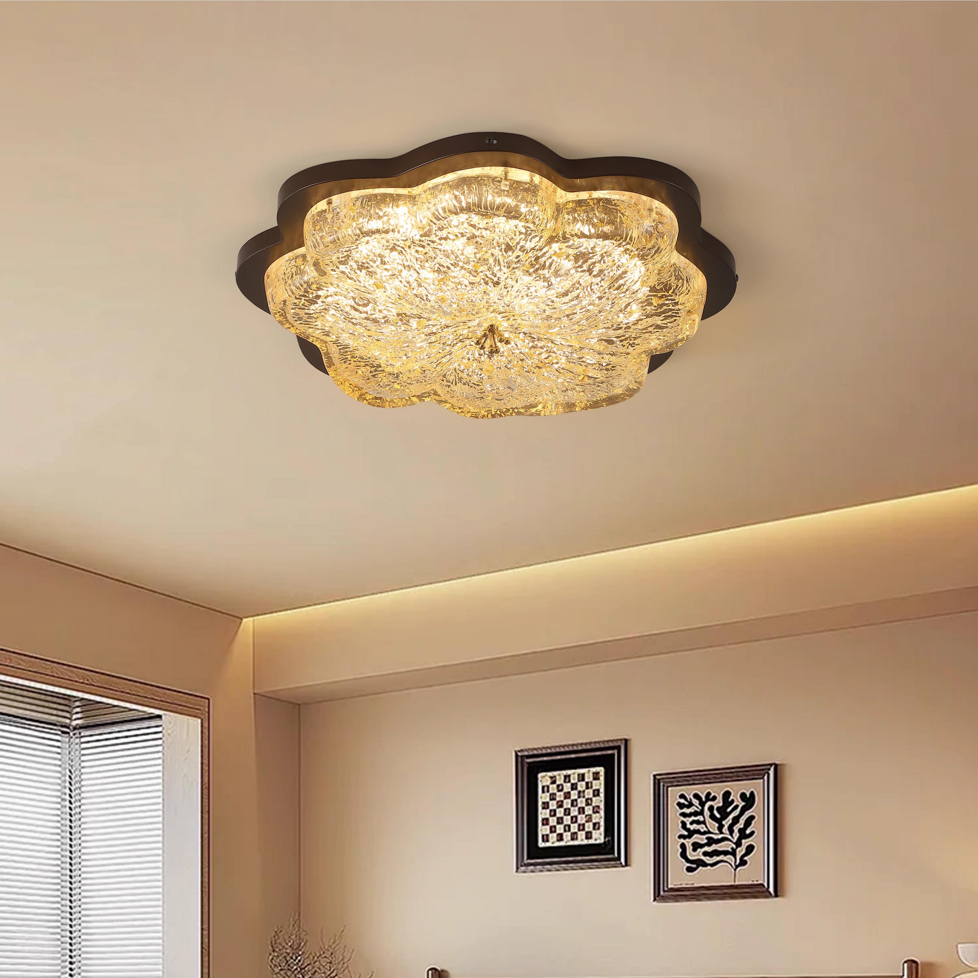 中古风花形金箔卧室吸顶灯轻奢覆古高级感设计师乡村房间灯