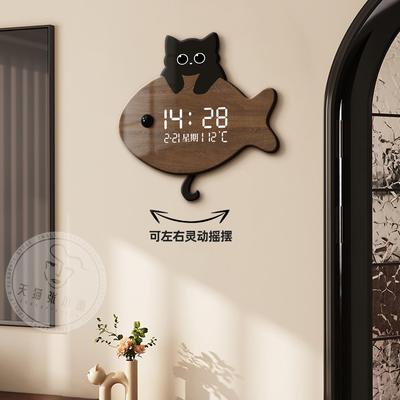 万年历电子时钟客厅中古风数显钟表挂墙家用静音高级感多功能挂钟