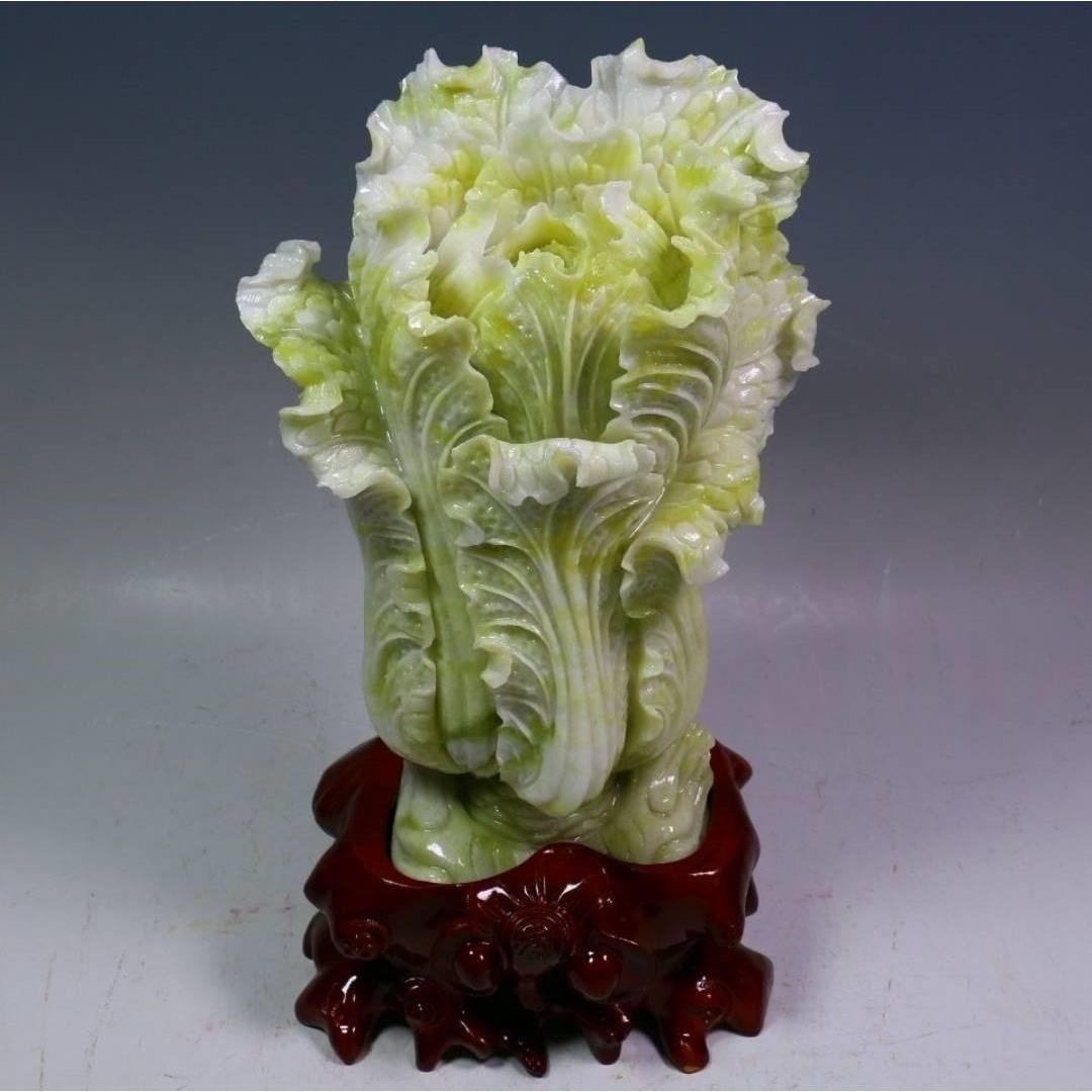大师制白菜摆件坐地生财天然岫岩玉石原石招财家居装饰博古架摆设