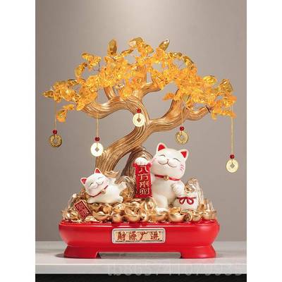 正品酒发财树摇钱树招猫新中式摆件办公室前台柜装饰乔物迁开财业
