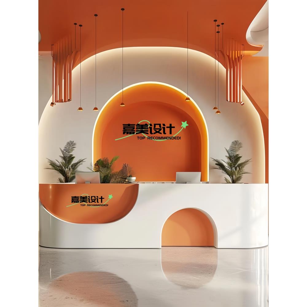 新款幼儿园早教中心烤漆前台接待台游乐场托管中心收银台带灯吧台