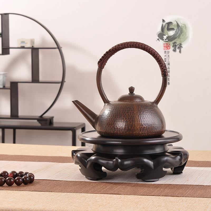 实木圆形红酸枝镂空 茶壶摆件 香炉盆景建盏玉石摆件莲花底座托架