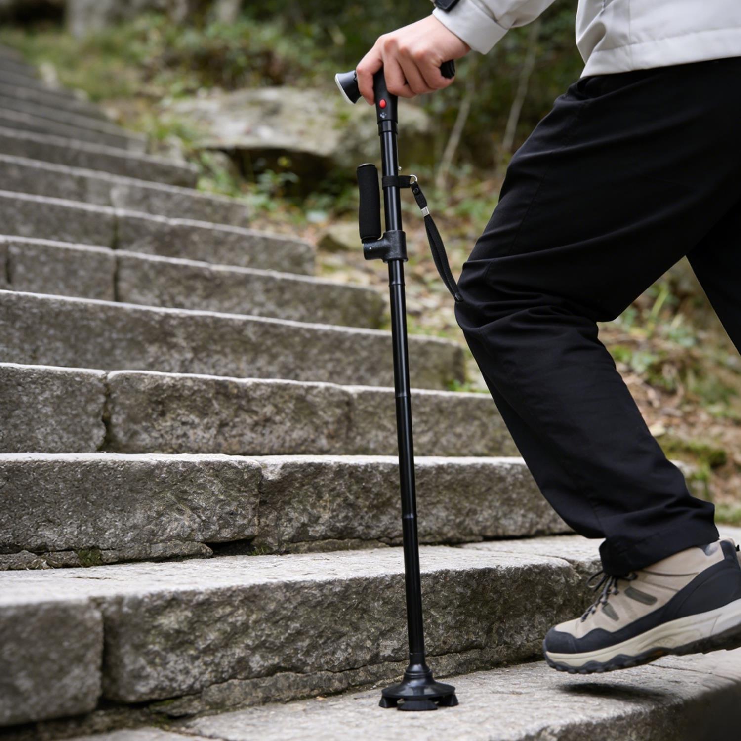 带led灯和报警器 超轻铝合金可折叠登山杖 拐杖二合一 49