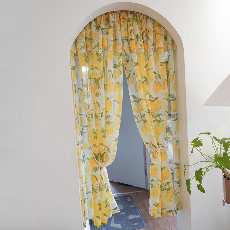 北欧小清新田园透光纱帘飘窗落地窗帘客厅卧室成品长帘免打孔门帘