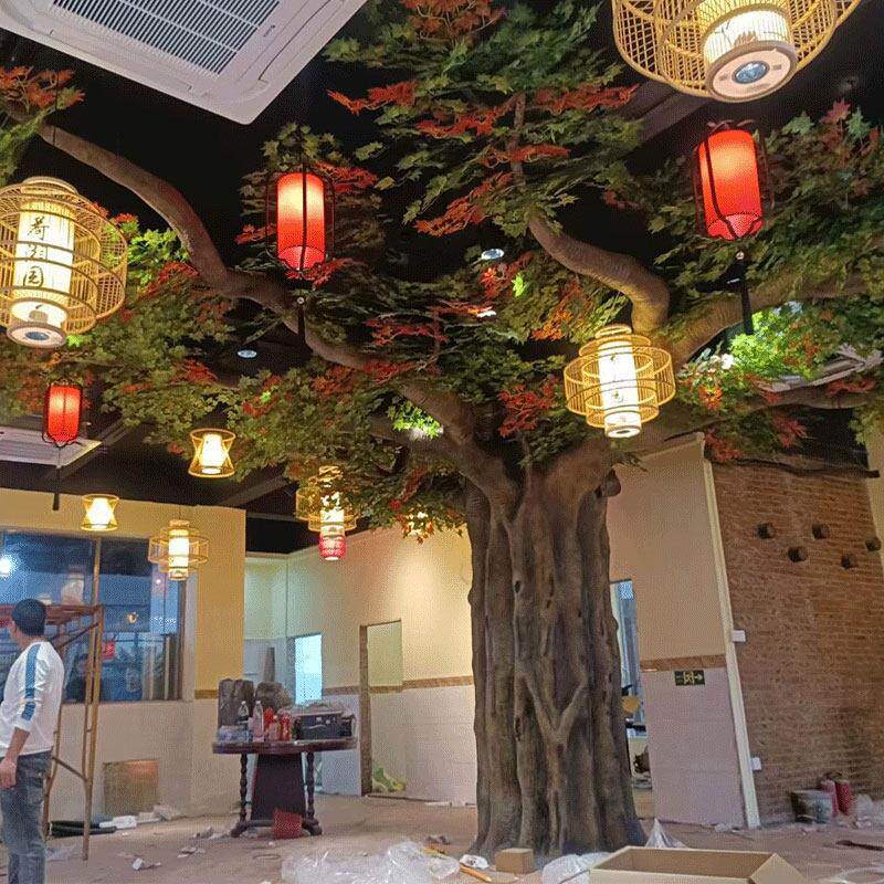 仿真榕树枫树假树水泥树室内餐厅饭店包柱子大型景观树上门定制