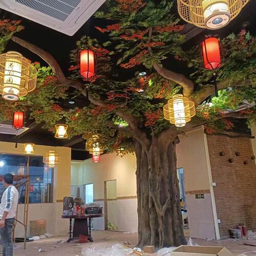 仿真榕树枫树假树水泥树室内餐厅饭店包柱子大型景观树上门定制