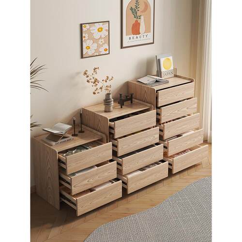 灰实木抽屉柜斯堪的纳维亚简单现代三五抽屉储物柜实木色卧室储物