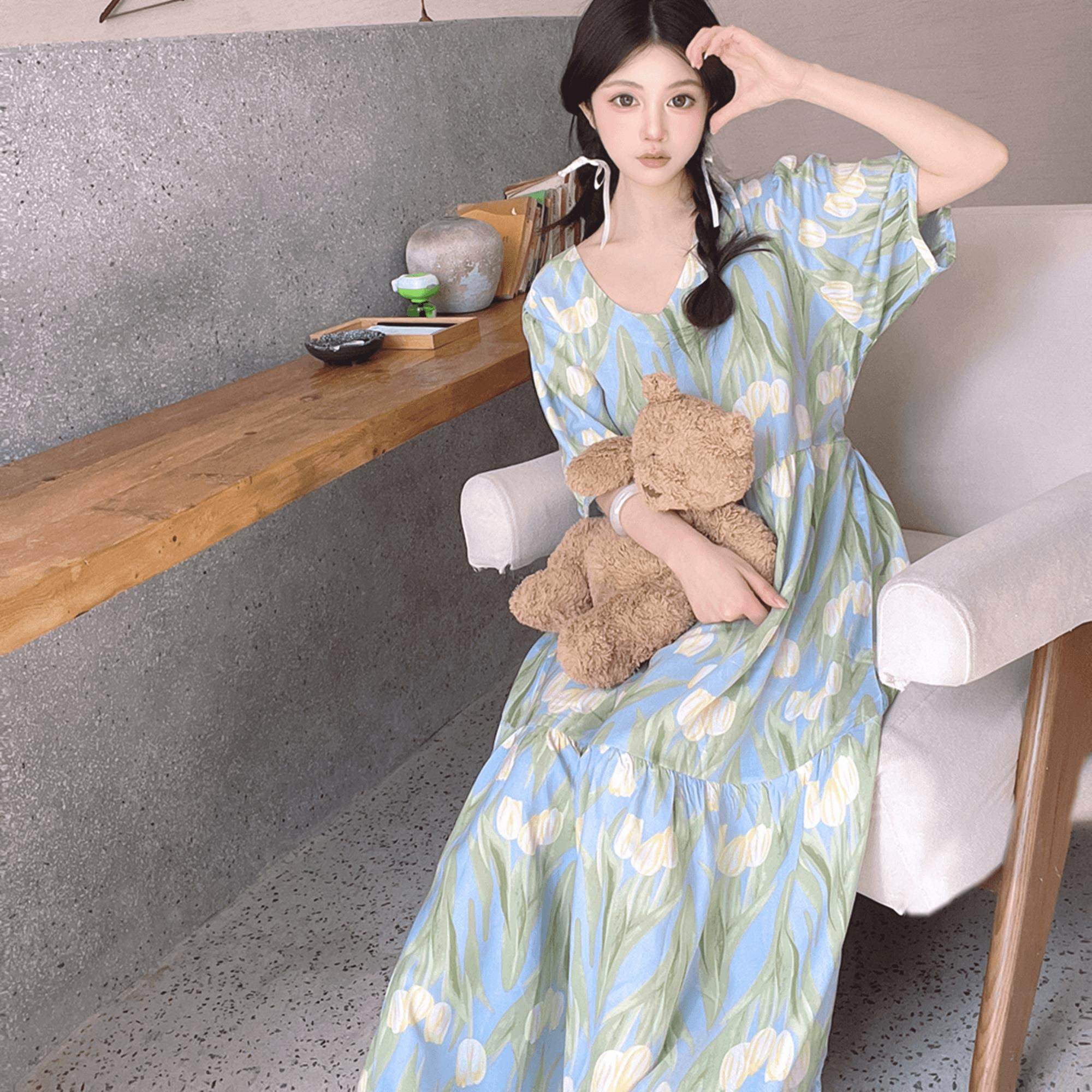 25新款外穿棉绸连衣裙睡裙高级法式复古小仙女显瘦蛋糕长裙孕妇裙,女士内衣/男士内衣/家居服,睡裙,淘宝优惠券,粉丝福利购,淘宝优惠卷