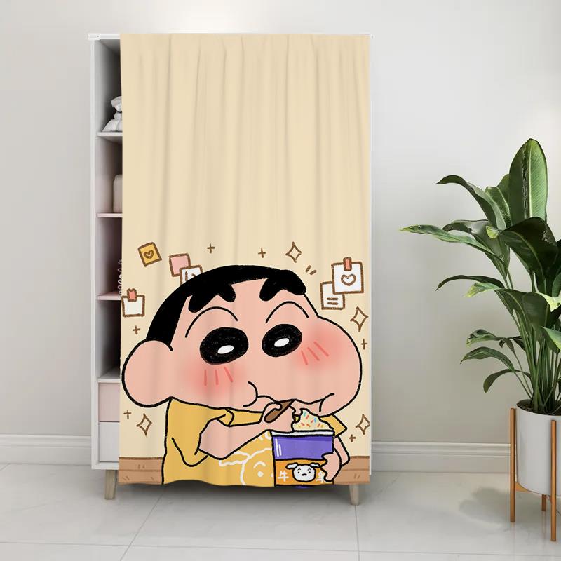 日式动画蜡笔小新橱柜衣柜门帘滑轨式拉帘防尘布衣帽间鞋架遮挡帘