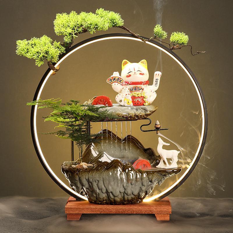 创意招财猫装饰流水摆件送礼循环水办公室客厅新中式乔迁开 业礼