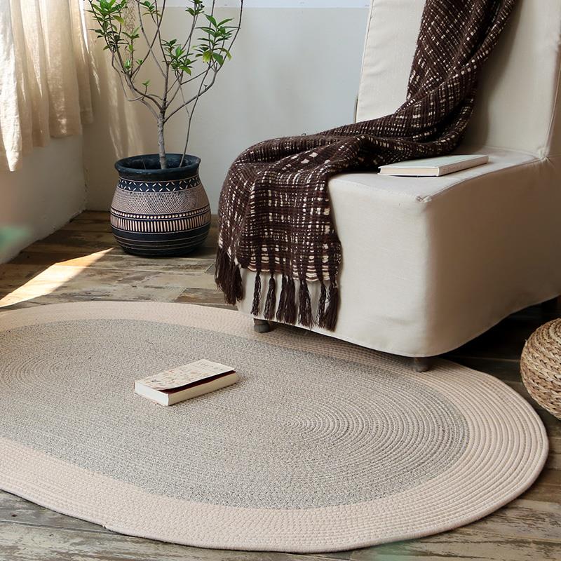 黄麻椭圆地毯编织地垫客厅茶室侘寂风卧室床边毯素色草编垫子日式